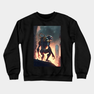 Giant futuristic robot cyborg Monkey attacking the city Crewneck Sweatshirt